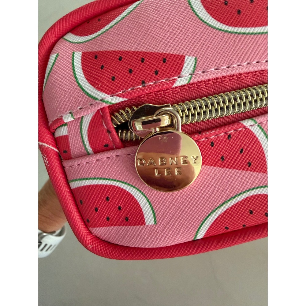 Dabney Lee Pink Watermelon Print Cosmetic Makeup Bag Travel Pouch Gold Zipper - Picture 3 of 5